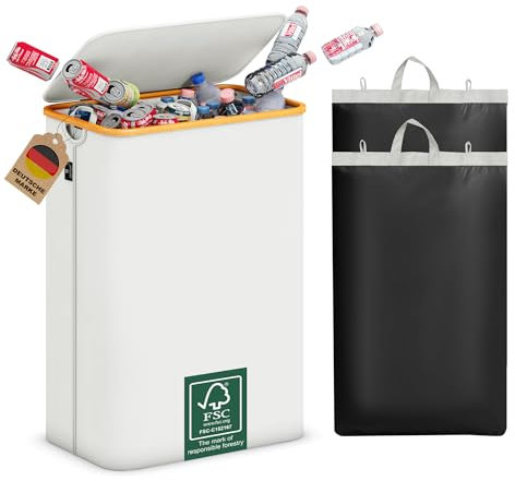 AdelDream 160L Pfandflaschen Sammelbehälter 2 Fächer Groß Pfandflaschen Aufbewahrung Behälter Leergut & Altglas Aufbewahrung Flaschensammler mit Loch Küche Abstellraum Flaschentasche Beige