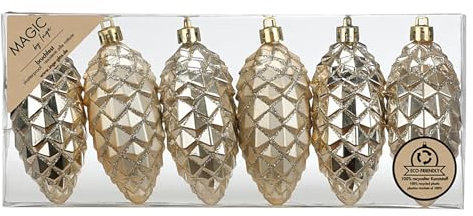 Christbaumschmuck Zapfen 9cm Kunststoff 8er Set - matt & glänzend mit Glitzer - bruchsichere Christbaumkugeln für Weihnachtsbaum - Weihnachtskugeln & Weihnachtsbaumschmuck Champagner - Creamy Gold