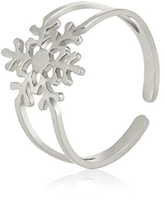 kkjoy Schneeflocken Ring Edelstahl Einstellbare Winter Mode Offene Finger Ringe Weihnachten Party Schmuck für Frauen