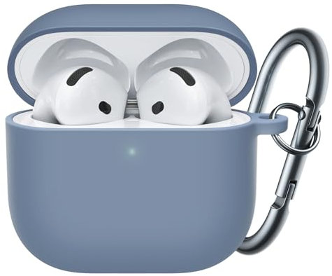 JETech Aufgerüstet Silikon Hülle für AirPods 4. Generation (2024) mit Schlüsselanhänger, Hart PC Innenleben, Stoßfeste Schutzhülle, Front LED Sichtbar (Alaska Blau)
