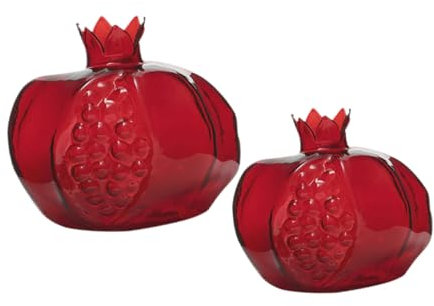 Amosfun 2 Stück Rote Glasvasen Granatapfelform Aus Klarem Glas Für Blumenarrangements Wohnzimmer Esszimmer Schlafzimmer Moderne Dekoration