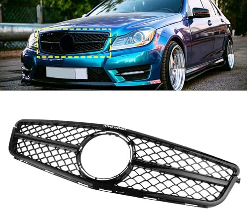 ANGRONG Front Bumper Mesh Grill Radiator Grille Compatible with Mercedes Benz C-Class W204 C204 S204 2007-2014 Gloss Black