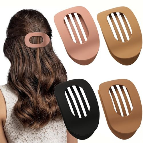 Yeomju Juego de 4 pinzas planas para el cabello marrón mate, pinzas planas para mujer, pinzas redondas para cabello grueso y fino, cómodas y curvas