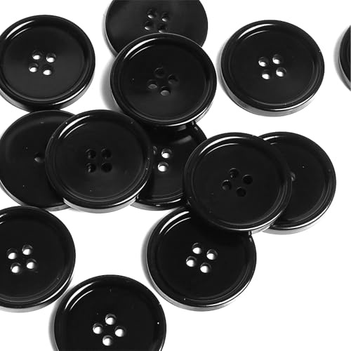 Black Resin Buttons,Round Buttons,4 Hole Buttons,Coat Making Buttons | Sewing Buttons,20mm Large Round Buttons,Black Resin 20mm Round Buttons for Crafting, Sewing, Replacement, Knitting(20 Pcs)