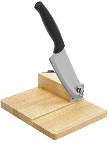 Cuchillo de palanca, cortador de queso, guillotina de queso de acero inoxidable con base de madera, cortador de queso y embutidos, longitud de la cuchilla 15,8 cm