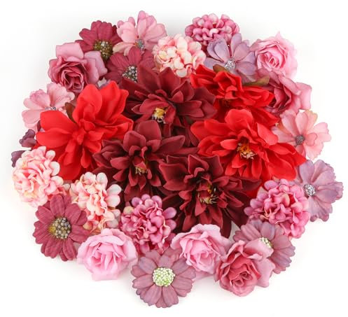 RISF 30 Stück Kunstblumen Köpfe, 7 Farben Kunstblumen zum Basteln, 4,5~8cm Fake Blumen, Mini Stoffblumen, Seidenblumen für DIY Basteln Scrapbooking, Hochzeit, Zuhause