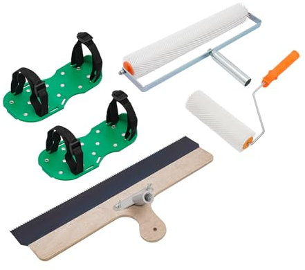 Bodenbeschichtung Werkzeug Set, Ausgleichsmasse Verarbeitungswerkzeug Kit mit Spikeschuhen und Walzen