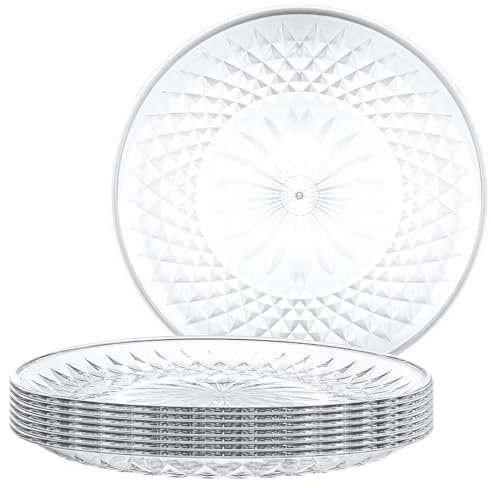 WOPPLXY Lot de 8 assiettes en plastique transparent et rigide en forme de prisme - 25 cm - Réutilisables - Pour pique-nique, fête, camping et barbecue