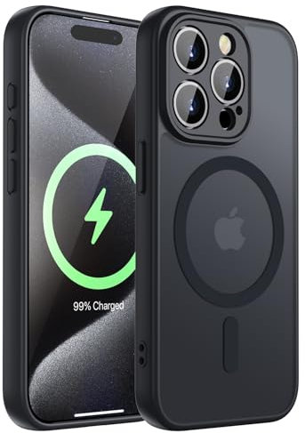 KPPIT Magnetisch für iPhone 15 Pro Hülle 6,1 Zoll Kompatibel für Magsafe,[Militärnorm Schutz Handyhülle] Durchscheinende Matt Kratzfeste Rückseite Schutzhülle Hülle für iPhone 15 Pro Case, Schwarz