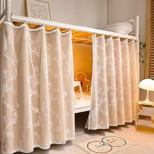 Vorhänge für Etagenbett, Baldachin, Vorhänge für Hochbetten, Privatsphäre, für Jungen, Mädchen und Erwachsene, atmungsaktiver Stoff, Beige, 210 cm, Schlafsaal unverzichtbar