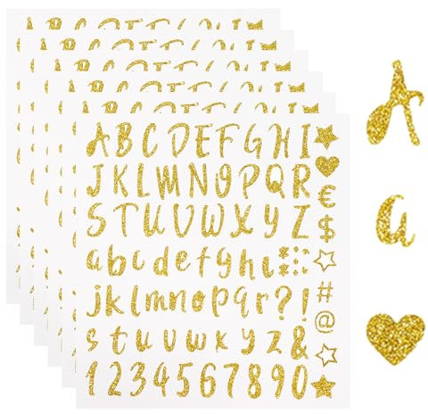 Calkkrer 6 Blatt Glitzer Buchstaben Aufkleber, Selbstklebende Vinyl Buchstaben Und Zahlen Sticker, Für Briefkasten Nummern, Klassenzimmer Deko, Schild Und Tür Aufkleber
