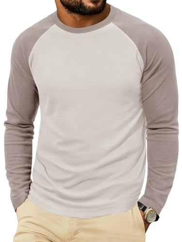 Yousify Mens Athletic Thermal T Shirts Fleece Crew Neck Long Sleeve Shirts Running Hiking Active Pullover Tops with Pocket, White, Large