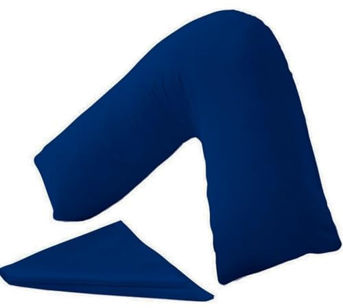 KANAK V Shaped Pillowcase Plain Polycotton Back & Neck Support V Pillow cover Orthopaedic/Pregnancy/Nursing Pillow Case Cover Only (Navy Blue)