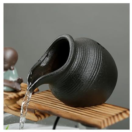 SRDCAIM Ceramic jar Pond Spitter – Outdoor Water Fountain Decoration automatic circulation water landscaping ornaments for Garden, Patio, Balcony, Koi Ponds(Black)