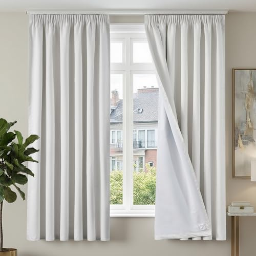 TOPICK Gardinen mit Kräuselband Verdunklungsvorhänge 100% Blickdicht Vorhang Blickdicht Thermovorhang, H200xB140 cm Vorhänge Wohnzimmer SchlafzimmerLeinenoptik Gardinen Landhausstil 2er Set Weiß