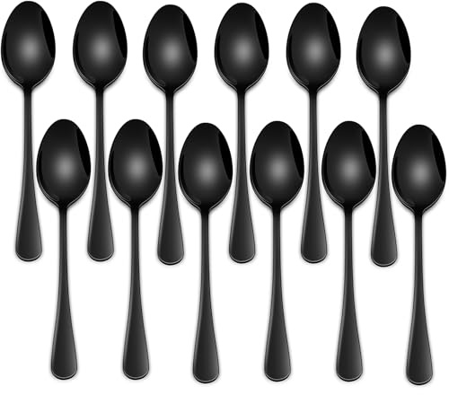 DEHOV 5.5 Inch Black Small Teaspoons,Set of 12 Stainless Steel Coffee Spoons,Black Mini Spoons for Dessert,Cake,Durable Demitasse Spoon