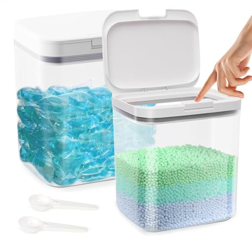 LORESJOY 2 Pezzi Dispenser Detersivo Lavatrice, Contenitore Detersivo Polvere con Cucchiaio, Barattolo Per Bucato con Coperchi, Dosatore Detersivo Lavatrice, per Bombe da Bagno, Cialde per Bucato
