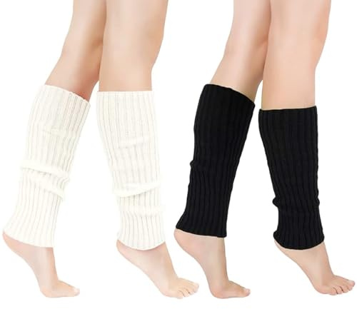 RANYAKE Y2k Lot de 2 paires de jambières en tricot côtelé des années 80 pour femmes et filles, pour ballet, yoga, danse, patinage sur glace