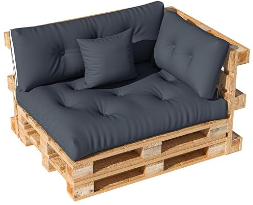 LELEFIDO Palettenkissen Set 4-teilig – Sitzkissen 120x80 + Rückenkissen 120x40 + Eckkissen 60x40 + Deko-Kissen 40x40 – Komfortable Gartensofakissen für Palettenmöbel, Outdoor Palettenpolster