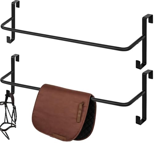 Zwinz Meyoppm - 2 soportes resistentes para mantas de caballo con ganchos de brida, barra de manta montada en la pared sin taladrar, soporte de almohadilla para almacenamiento de tachuelas de caballo