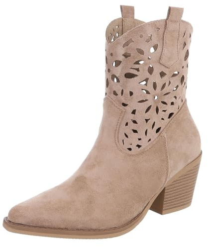 Ital Design Damen Stiefeletten mit Reißverschluss und Blockabsatz, spitze Form, Hellbraun, Gr. 40