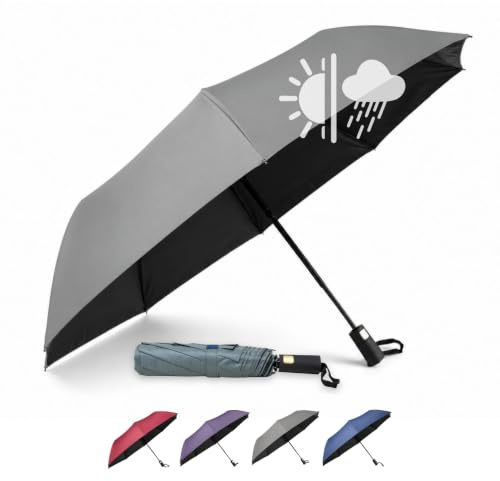 QILZO Paraguas Solar UPF 50 | Sombrilla de Mano para el Sol | 2 En 1: Lluvia y Protección UV | Automático Antiviento | 8 Varillas de Fibra de Vidrio | Diámetro 100 cm