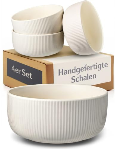 Cosumy Bols en Céramique Set de 4-700ml Bol Petit Dejeuner - Bol a Soupe | 700 ml - Grande ouverture pour soupe, salade & dessert - Design rayé élégant - Lave-vaisselle & micro-ondes