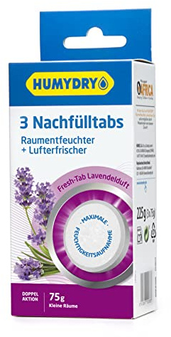 HUMYDRY Mini Tab Luftentfeuchter Nachfüllpacks 3x75g – Nimmt Feuchtigkeit auf und reduziert Gerüche – Neutral, Lavendel, Zitrone oder Apfel Duft – Für Räume bis 8 m²