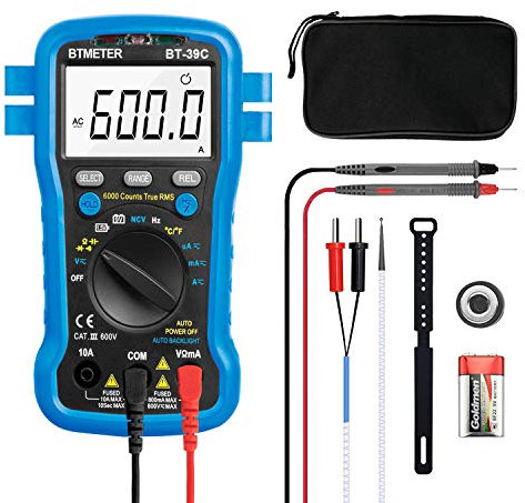 BTMETER BT-39C True RMS Multimeter, Auto Range Digital Avometer 6000 Counts Accurate Measures AC/DC Amps, Volts, Ohms, Capacitance,Frequency with Auto Backlight, NCV Temp Test