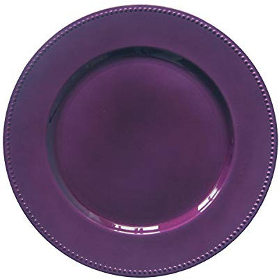 Lot de 12 assiettes de présentation rondes en plastique avec perles Violet 33 cm