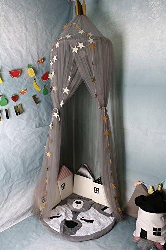 Ommda Moskitonetz Bett Kinder und Baby Betthimmel Moskitonetz Mesh süß und romantisch für Kinderzimmer und Schlafzimmer mit Stern Ornamente Grau 240x60cm (HöhexDurchmesser)