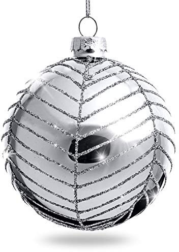 Sikora Highlights 4er Set ausgefallene Christbaumkugeln aus Glas Silber, Farbe/Modell:Modell New York Silber, Größe:8 cm