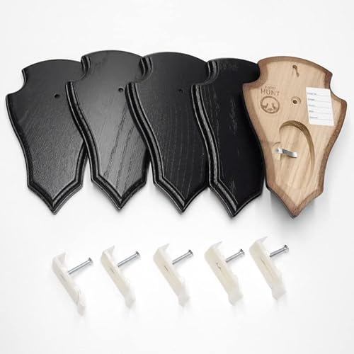 EUROHUNT Rehbock Gehörnbrettchen spitz Dunkelbraun mit Gehörnklammern 5 Sets aus Brettchen und Klammer 19x12 cm oder 22x13 cm rissfreie Eiche
