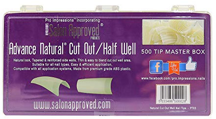 Pro Impressions Advance Natural Cut Out/Half Well Nail Tips + Brush On Glue (500 TIPS + Brush On Glue)