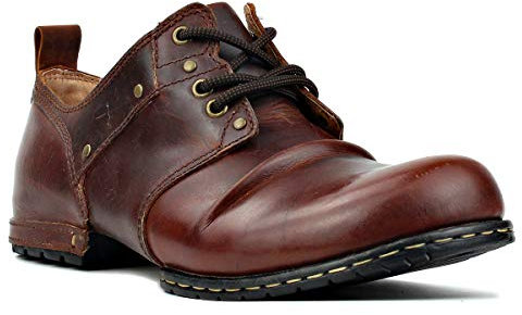 OSSTONE Stivali da moto per uomo Rosso Marrone Caviglia camminare moda Lace-Up Pelle Chukka Stivali Uomo Scarpa Casual OS-6015-1,Rosso Marrone,US8.5(EU42)