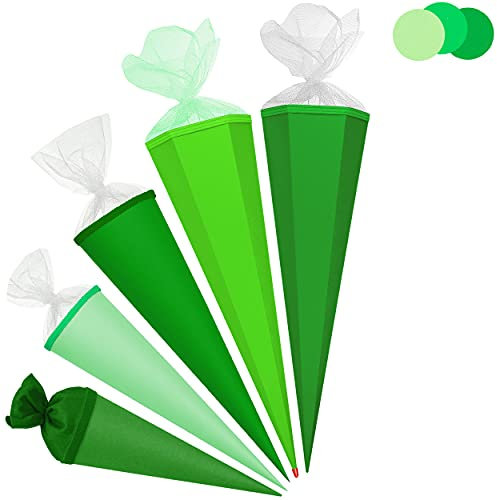 Schultüte - Rohling - GRÜN/mittel - grasgrün - 85 cm - mit Holzspitze - 6 eckig - Tüllabschluß - Zuckertüte - Roth - Jungen Mädchen - einfarbig Uni - Schult..