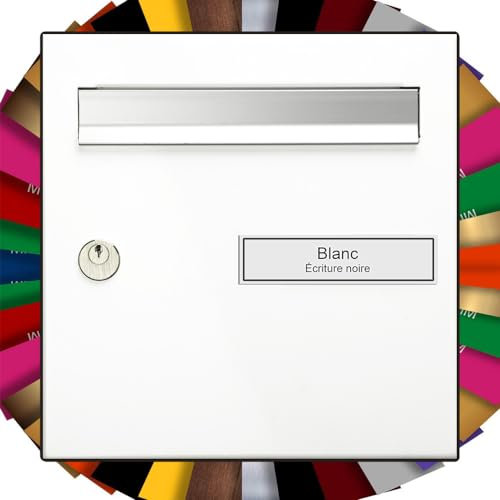 Plaque boite aux lettres adhésive DECO1 PVC | Plaque gravée à personnaliser 10 x 2,5cm 1 à 3 lignes (Blanc/Texte Noir)