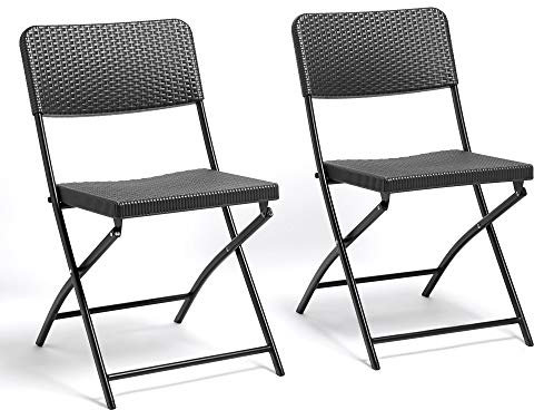 VonHaus Folding Garden Chairs - Rattan Effect Foldable Chairs Set of 2 - Outdoor Seats for Alfresco Dining - for Patio, Terrace, Conservatory, Balcony & Decking