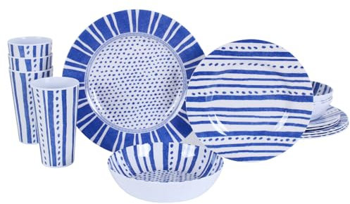 Juego de vajilla de melamina para 4-16 piezas: juego de platos de camping con platos de cena, platos de ensalada, tazas y cuencos. Ligero e irrompible. Uso en interiores y exteriores.