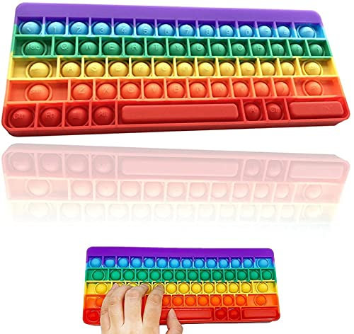HZYIZHI Push Pop Bubble Sensory Fidget Rainbow Large Keyboard with Letters Numbers, Silicon Bubble Popping Squeeze Fidget for Adult & Kids (Rainbow)
