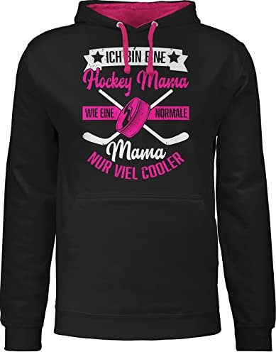Pullover Herren Frauen Hoodie Kontrast zweifarbig - Damen - Ich bin eine Hockey Mama - wie eine normale Mama nur viel cooler - weiß/fuchsia - XXL - Schwarz/Fuchsia - mum mom pulli mütter hoody
