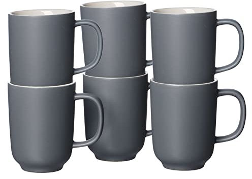 Ritzenhoff & Breker Kaffeebecher Jasper, 6er Set, Grau, 285 ml, Steinzeug, Becher mit Henkel & Soft-Touch-Haptik, Matte Außenglasur