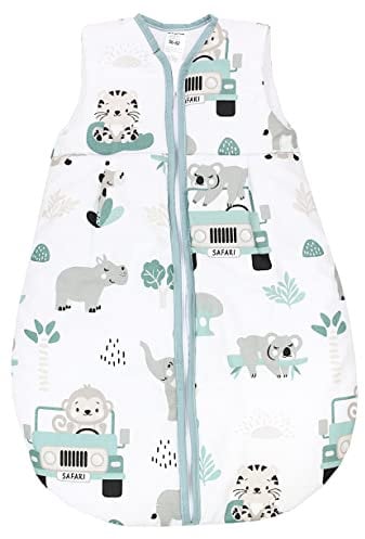 TupTam Schlafsack Baby - Wärmender Ganzjahresschlafsack 2.5 TOG, OEKO-TEX, Ärmellos, Farbe: Zoo Grün, Größe: 68-74