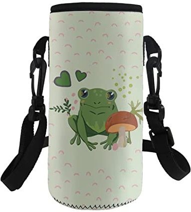 COEQINE Porte-bouteille de sport en néoprène avec bandoulière réglable pour enfants et adultes - Protégez vos conteneurs contre les dommages Motif grenouille - Vert