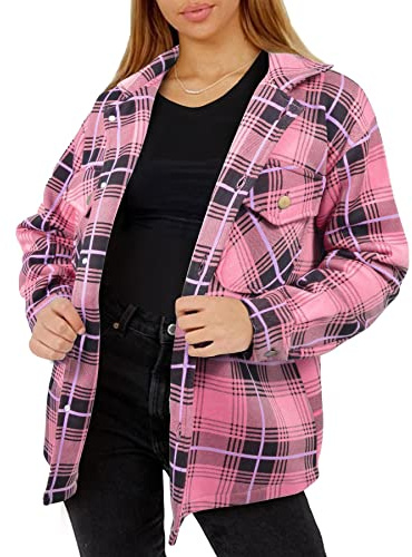 A2Z Ladies Jacket Checked Shacket Shirt Button Down Oversize Top Coat Body Warm Winter Windproof Cold Weather Indoor Outdoor Activities Housecoat Luxury Collared Women Long Sleeve S-XXL