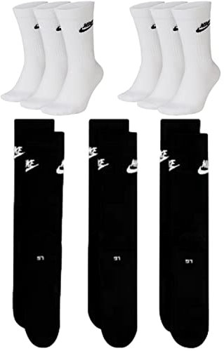 NIKE DX5025-6 Paar Sportsocken - weiss/schwarz/Multicolor - Sportswear Everyday Essential CREW Socken 34/38/42/46/50 - Damen, Herren, Unisex, Farbe:weiß schwarz, Größe:38-42