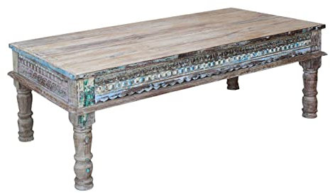 GURU SHOP Kaffeetisch, Couchtisch, Bodentisch, Vintage Design - Modell 12, Weiß, Holz, 46x125x63 cm, Kaffeetische & Bodentische