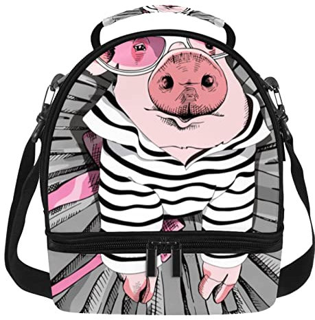 Lonchera de dos pisos con aislamiento, impermeable, térmica, grande, rosa, cerdo, bailando, gris, I Love Ballet