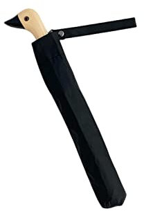 SERUMY Folding Umbrella Semi-Automatic Sun Umbrella Cute Duck Head Wood Handle 8K Folding Windproof Black Coating Uv Protection Rain Umbrella-Black-D