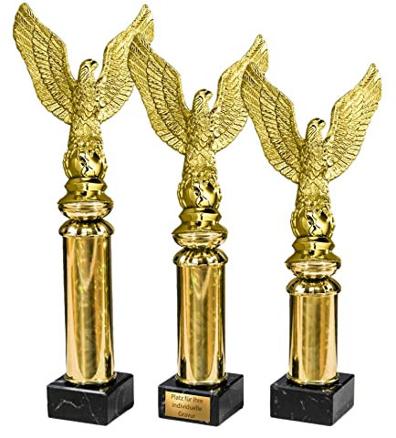 eberin – Pokal, Trophäe, Award – 3 Größen – Goldener Adler auf Marmor – Siegerfigur mit Gravur